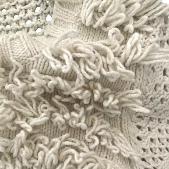 Anthropologie Far Away From Close Cream Cotton‎ Tassel Sweater M - Picture 4 of 6